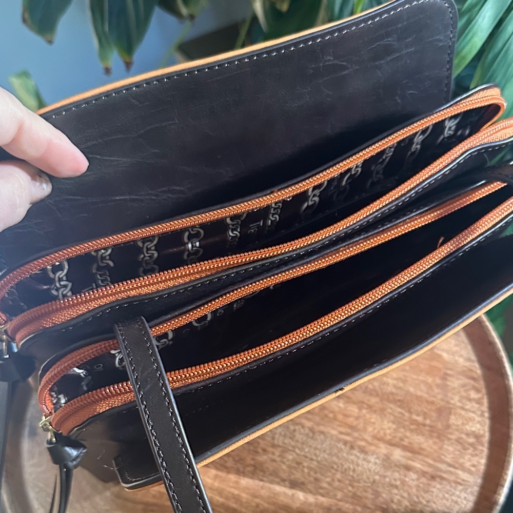 Tignanello Orange Brown Braided, Gold Studded Crossbody NWOT - Picture 6 of 15
